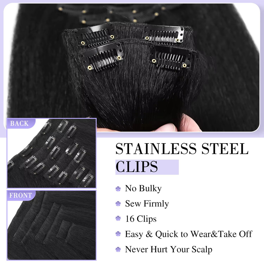 G&T Wig Yaki Kinky Straight Clip-in-Haarverlängerungen, Schwarz, 7-teilig - Bild 5