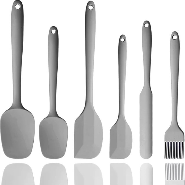 6-teiliges Silikon-Spatel-Set in Grau und Grün, hitzebeständig und lebensmittelecht, ideal zum Kochen, Backen und Mischen - Bild 1