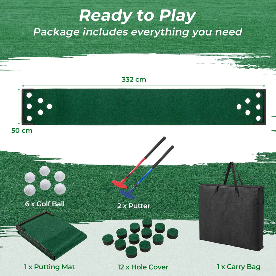 GOFLAME Golf-Pong-Putting-Matte, grün, mit 2 Puttern, 6 Bällen, 12-Loch-Abdeckungen - Bild 3