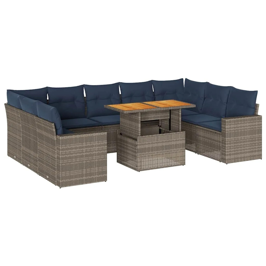 vidaXL 10-tlg. Garten-Sofagarnitur in L-Form aus grauem Poly-Rattan mit Kissen und pulverbeschichtetem Stahlgestell - Bild 2