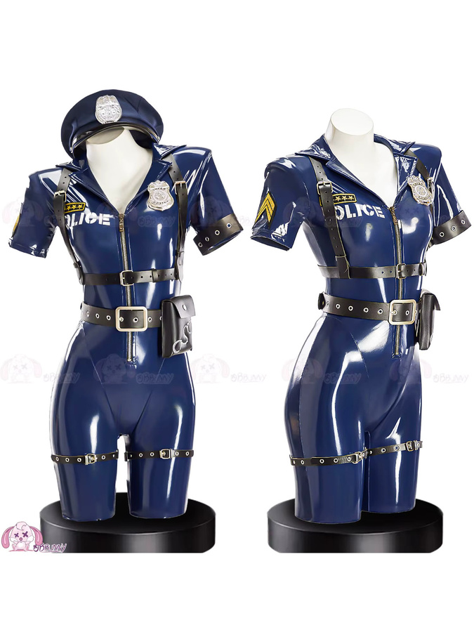 Polizistin Cosplay Kostüm, PU-Leder Overall, Set - Bild 3