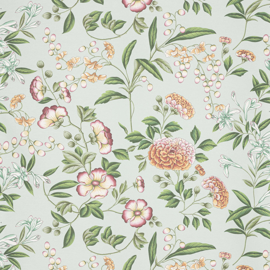 Manuel Canovas Tapete Coromandel in Celadon mit floralem Naturdesign in Grün, Pink und Multicolour - Bild 1