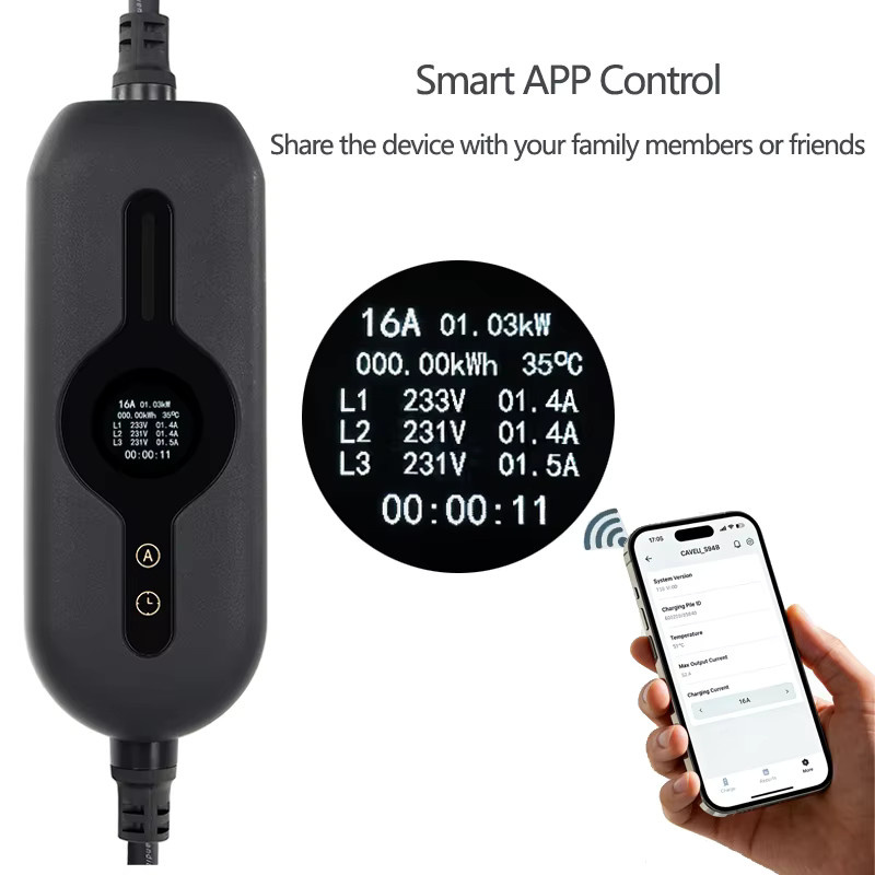 ANDAIIC Tragbares EV-Ladegerät Typ2 11kW 16A 3-Phasen mit App und Bluetooth, WLAN-fähiges EVSE Ladekabel mit CEE-Stecker, Farbe: Schwarz - Bild 4