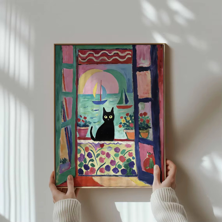 Henri Matisse Cat Print Modernes Poster mit Katzenmotiv und floralen Elementen in Mehrfarbig auf Papier - Bild 6