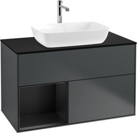 V&B Waschtischunterschrank Finion 100 mit Wandbeleuchtung, Regal, Blau lackiert, B/T/H: 100 x 50,1 x 50,1 cm - Bild 1