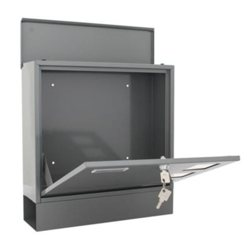 Rottner Briefkasten Postale Wandmontage in Grau mit Namensschild, Postrolle, Sichtfenster und Zylinderschloss, B/T/H: 36,5 x 12 x 38 cm - Bild 2