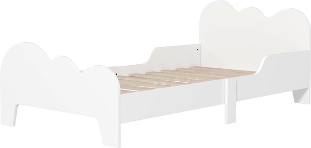 AIYAPLAY Kinderbett Bodenbett mit Sicherheitsbarriere, Lattenrost und Wolken-Dekoration, Weiß, B/T: 140 x 70 cm - Bild 1