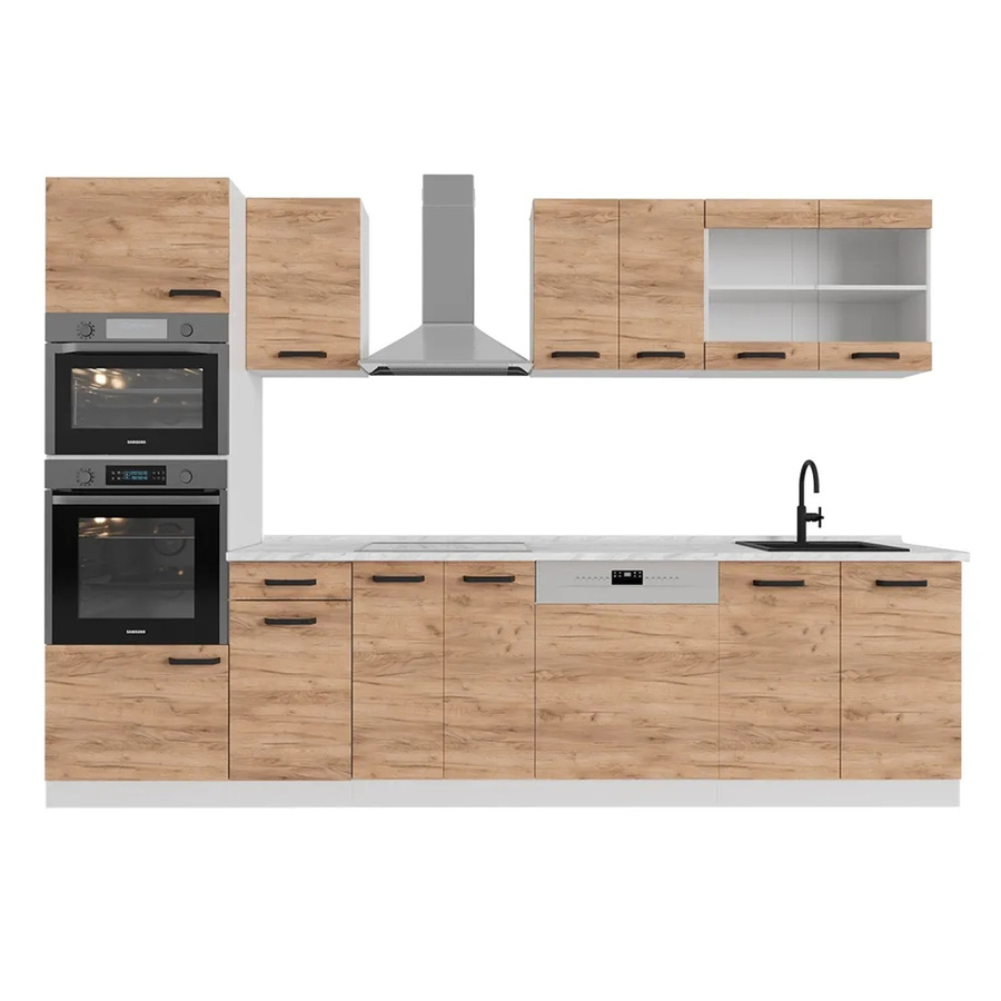Vicco R-Line Küchenzeile Goldkraft Eiche Weiß mit Marmor Opt, Breite: 300 cm - Bild 1