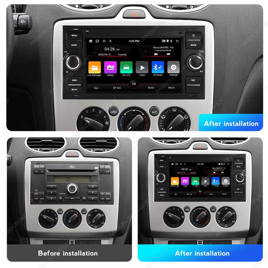 STRONGNAVI Android 15 Autoradio mit kabellosem CarPlay und Bluetooth in Schwarz für Ford Focus, S-Max, Kuga, Fiesta und Fusion (2004-2007) - Bild 2