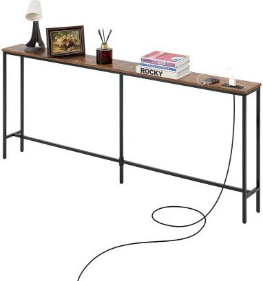 VEVOR Konsolentisch schmal mit Steckdosen und Ladestation, Sofa-Tisch hinter dem Sofa für Flur, Wohnzimmer und Eingangsbereich, MDF und Carbonstahl, Farbe: Schwarz oder Braun, B/T/H: 180 x 20 x 80 cm - Bild 1