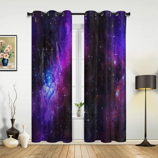 Star Galaxy Sternenhimmel Vorhänge mit Sternen-Motiv, semi-transparent, Farbe: Lila, B/H: 107 x 115 cm, 2er-Set - Bild 1