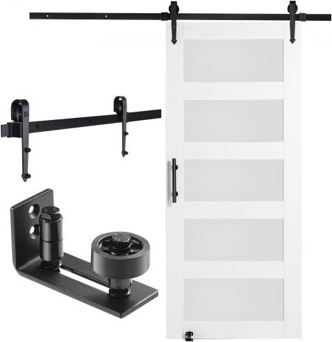 VEVOR Schiebetür Set aus Fichtenholz und Milchglas, moderne Barn Door mit Hardware-Kit und Bodenführung, B: 91,44 cm, H: 213,36 cm - Bild 1
