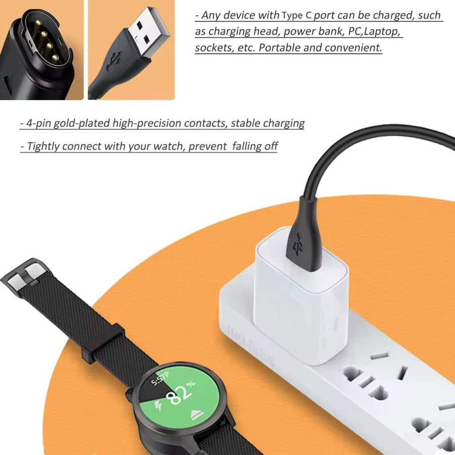 USB Typ C Ladekabel für Garmin Fenix 7 7S 7X 6 6S 6X 5 5S 5X Vivoactive 3 4S Venu 2 2S 3 3S in Schwarz, Länge: 1 m - Bild 5