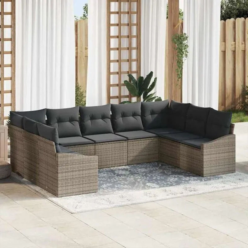 vidaXL Garten-Sofa-Set aus Polyrattan mit 9 Teilen in Grau - Bild 1