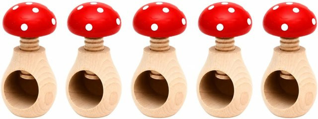 5er Set handgemachte Nussknacker Fliegenpilz von Dekohelden24 in Rot, B/T/H: 6 x 6 x 10 cm - Bild 1