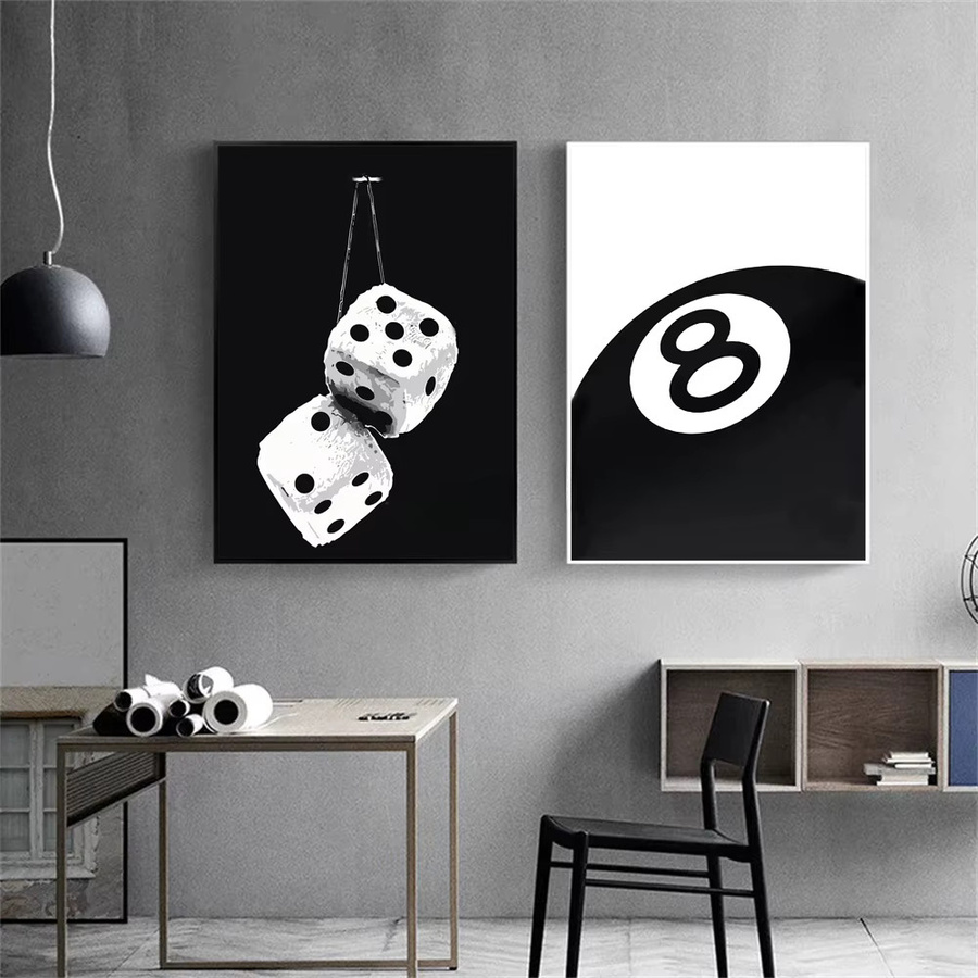 Modernes Billard-Kunstposter Nr. 8 von Potdemiel als Leinwanddruck in Schwarz-Weiß für deine Wanddekoration - Bild 2