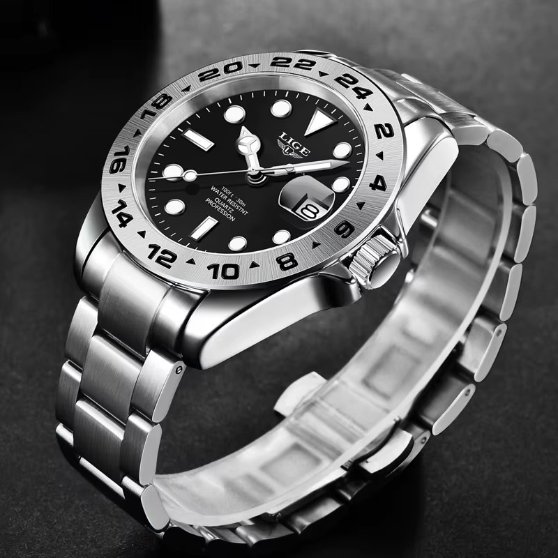 LIGE Chronograph, Quarz, Edelstahl, Schwarz, Herren - Bild 2