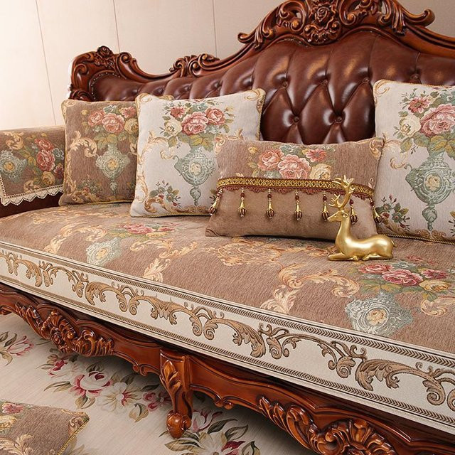 BC-Warm Home Jacquard Sofa-Bezug in Braun mit floralem Muster, waschbarer Anti-Rutsch Kissenbezug aus Polyester, B/H: 50 x 60 cm - Bild 1