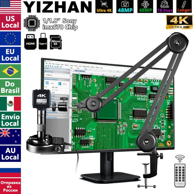 YIZHAN 4K Digitalmikroskop mit IMX678 IMX415 Sensor, 150X elektronisches Mikroskop zum Löten mit Software, Zoom, Foto, Video und Messfunktion, Schwarz - Bild 1