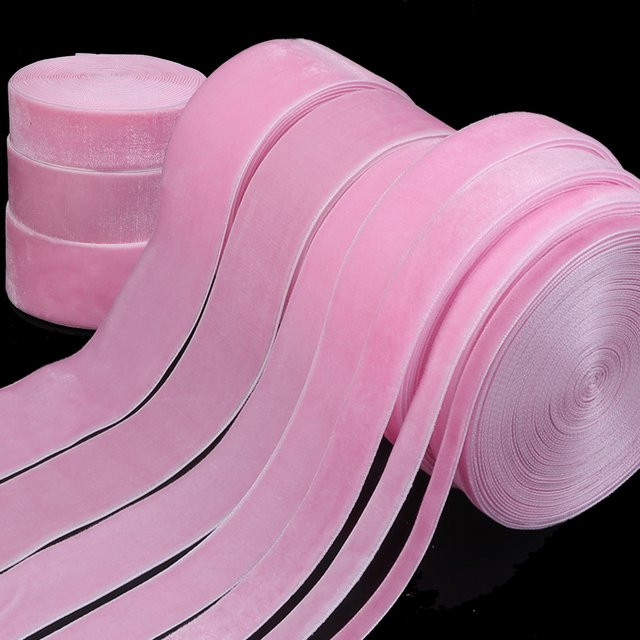Rosa Samtbänder mit Single Face Beflockung für Hochzeit, Weihnachten und Geschenkverpackungen, Breite: 6 mm bis 38 mm - Bild 1