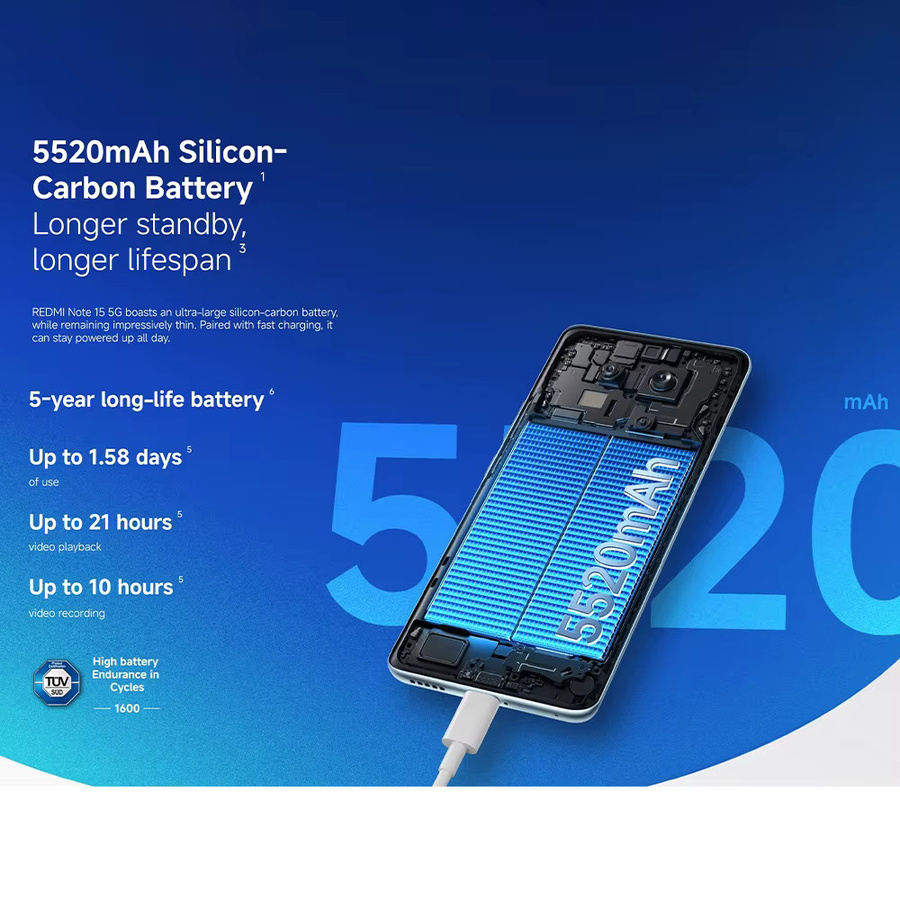 Xiaomi Redmi Note 15 5G Smartphone Globale Version in Schwarz mit 6,77 Zoll FHD Display, Snapdragon 6 Gen 3, 108MP Kamera, 5520mAh Akku, 45W Ladefunktion und NFC - Bild 3
