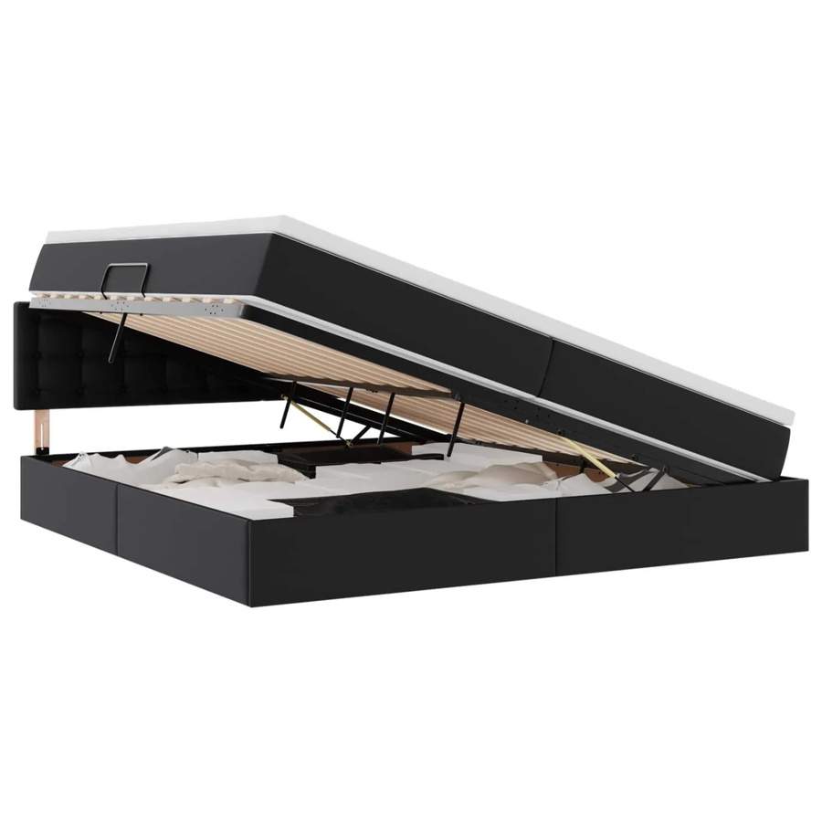 vidaXL Bett mit Stauraum und LED in Hellgrau, B/T: 200 x 200 cm, mit USB-Anschluss und Kunstleder - Bild 2