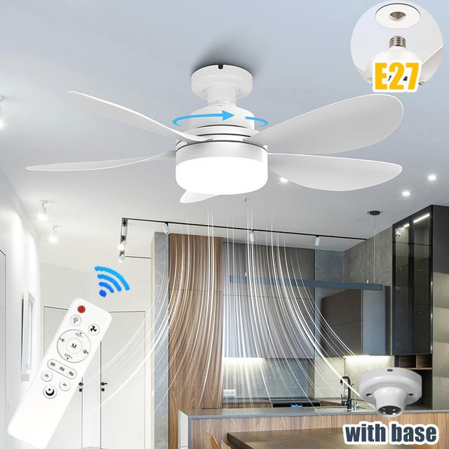 TLEDMP Deckenventilator mit Licht in Weiß, 5-flügelig, dimmbar mit Fernbedienung und E27-Fassung für Schlafzimmer und Esszimmer - Bild 1