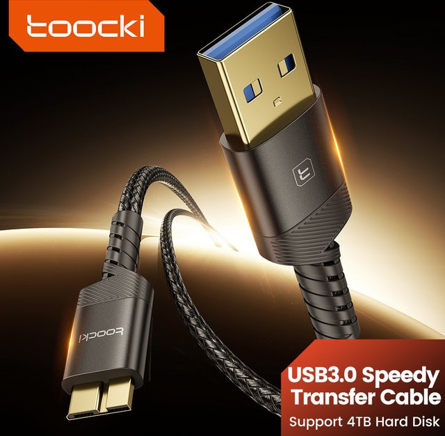 Toocki USB 3.0 Datenkabel mit USB A und USB C auf Micro B Anschluss für HDD SSD Gehäuse in Schwarz - Bild 1