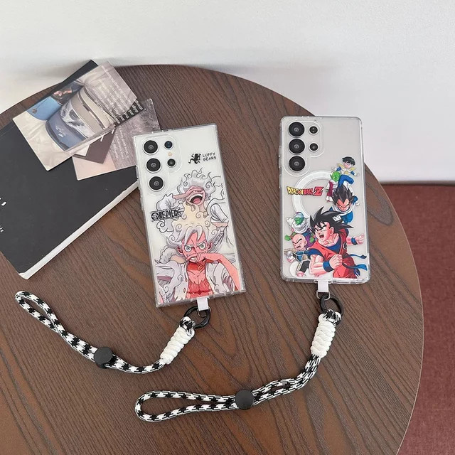 Magnetische MagSafe kabellose Lade-Handyhülle im Anime Dragon Ball One Piece Design für Samsung Galaxy S25 S26 S24 S23 Ultra Plus, transparent - Bild 1