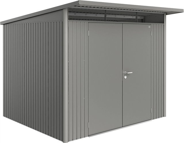 Biohort Gerätehaus AvantGarde aus Stahl mit Doppeltür und Pultdach, Quarzgrau-metallic, B/H/T: 260 x 218 x 260 cm - Bild 1