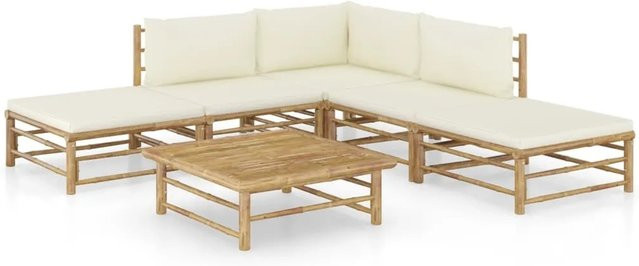 vidaXL 6-tlg. Garten-Lounge-Set aus Bambus mit cremeweißen Polsterkissen in L-Form - Bild 1