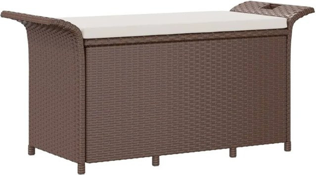 furnicato Gartenbank aus Poly Rattan mit Kissen in Braun, B/T/H: 116 x 46 x 57 cm - Bild 1