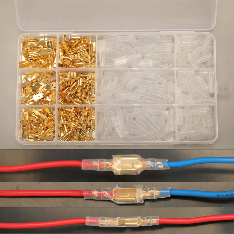 AOKIN Flachstecker-Kit mit 480 Stück: Männliche und weibliche Crimp-Steckverbinder und Isolierhülsen für elektrische Anschlüsse in 2,8 mm, 4,8 mm und 6,3 mm - Bild 2
