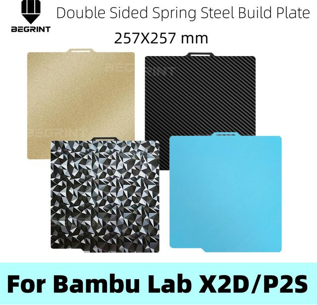 BEGRINT Doppelseitige Federstahl-Bauplatte mit PEI strukturierter und PEO glatter Oberfläche für Bambu Lab X1C, P1S, P1P, P2S, H1H, B/T: 25,7 x 25,7 cm - Bild 1