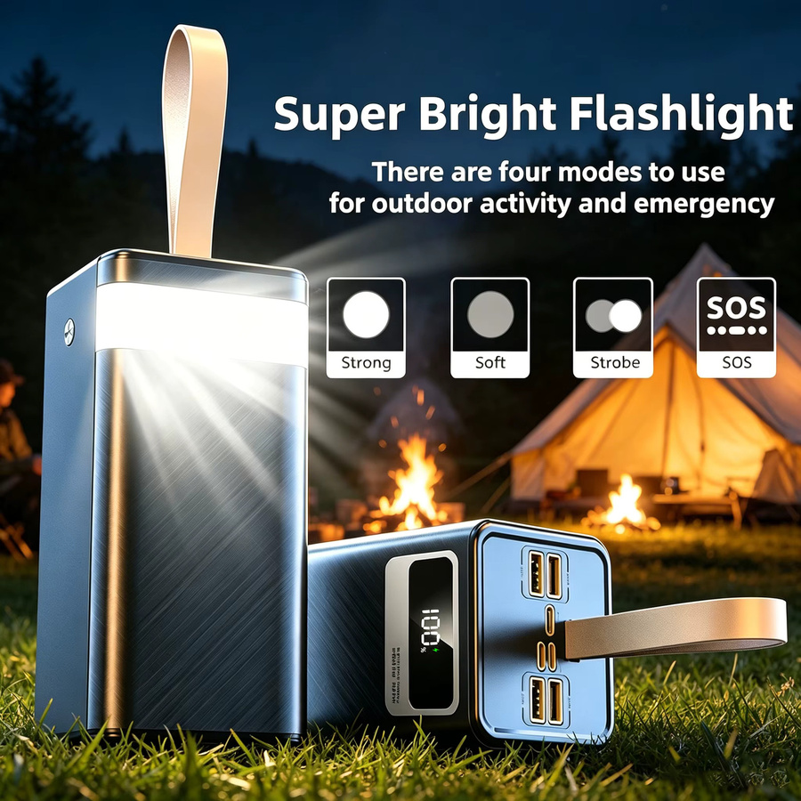 InTessry Powerbank 100000mAh mit 66W Superschnellladen, Tragbares Ladegerät in Schwarz mit LED-Digitalanzeige, Lederband und integrierter Taschenlampe für iPhone und Mehrgeräte-Ladung - Bild 5