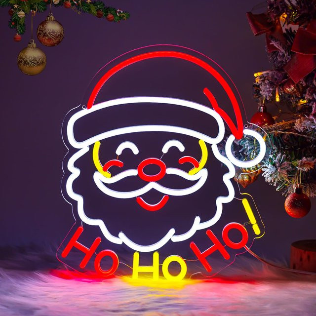 Dimmbares Weihnachtsmann-Neonschild mit HO HO HO Motiv für die Wanddekoration in Mehrfarbig - Bild 1