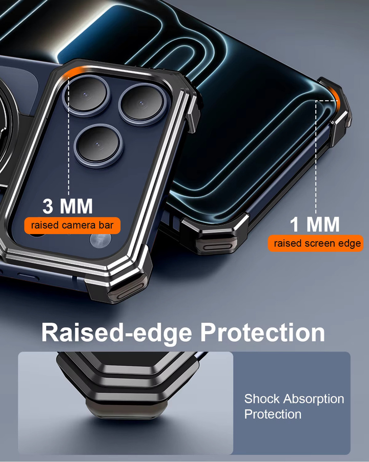 Eary Stoßfeste Handyhülle für iPhone 17 Pro Max mit 360 Grad drehbarem Ständer und magnetischem Metallrahmen, Farbe: Orange - Bild 3