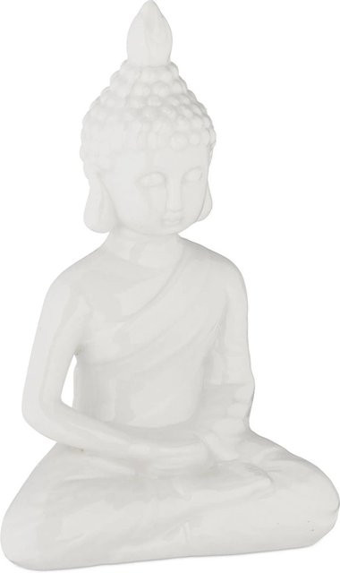 Relaxdays Buddha Figur aus Keramik in Weiß, wetterfest und frostsicher, Höhe: 17 cm - Bild 1