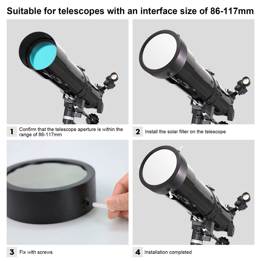 Datyson Solar-Beobachtungsfilterblatt in Schwarz mit verstellbarer Kunststoffkappe für Teleskope mit einem Außendurchmesser von 86 mm bis 117 mm - Bild 3