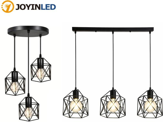 JOYINLED Vintage Pendelleuchte 3-flammig in Schwarz aus Metall für Innenbereich - Bild 1