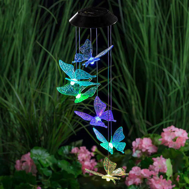 Mehrfarbiges Schmetterlings-Solar-Windspiel mit Glocke und wasserdichter LED-Beleuchtung für Garten und Hof - Bild 4