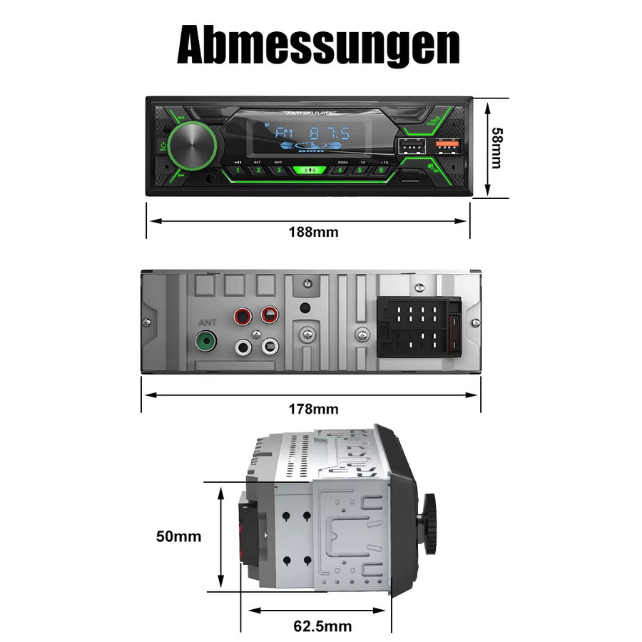 MOPECT DAB+ Single 1 DIN Autoradio mit Bluetooth, MP3-Player, 2 USB, TF, FM und AUX in Schwarz - Bild 6