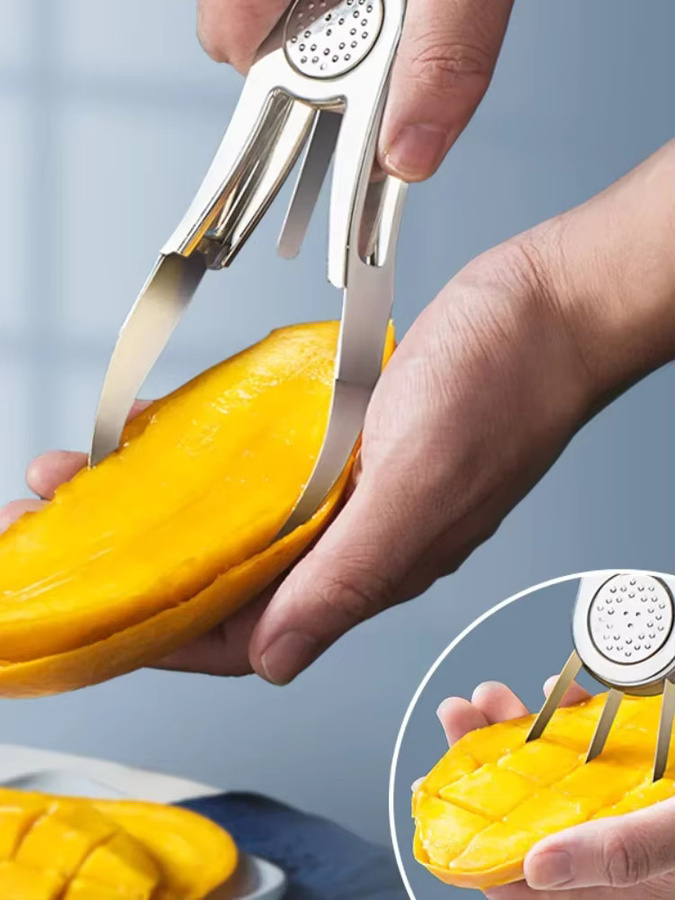 Mango Schäler und Slicer aus Edelstahl in Silber zum Schälen, Entkernen und Würfeln von Obst - Bild 6