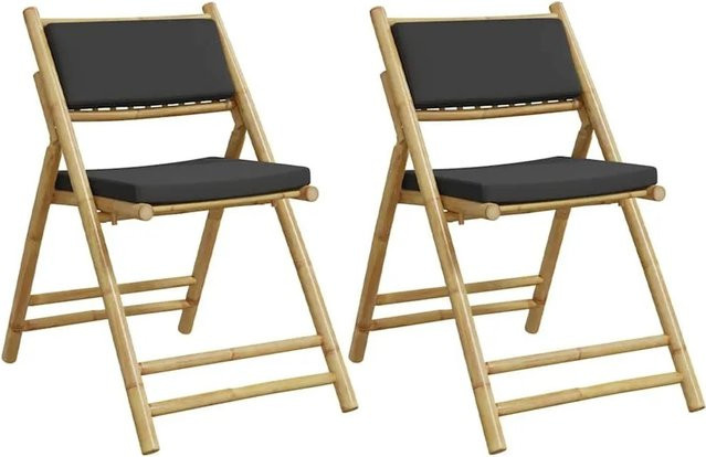 vidaXL Bistrostühle 2er Set aus Bambus mit dunkelgrauen Kissen klappbar - Bild 1