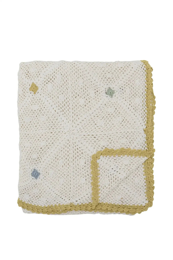 Bloomingville Plaid Rovigo aus Baumwolle in Beige mit Häkelmuster, B/B: 125 x 150 cm - Bild 1