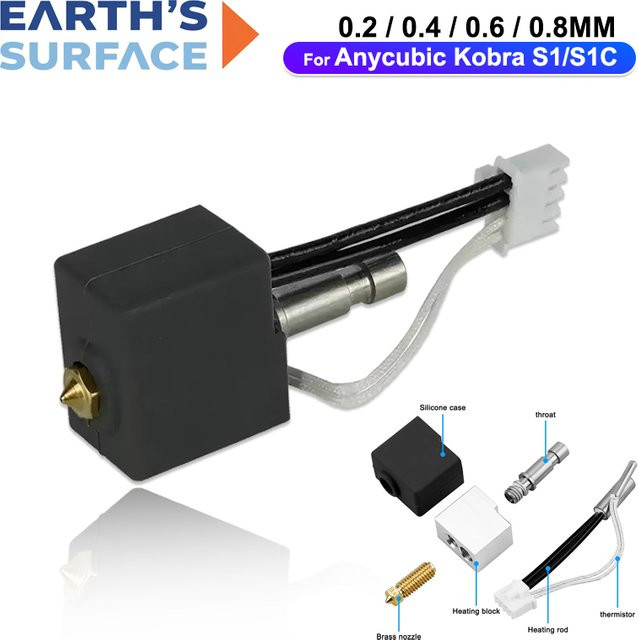 Anycubic Hotend-Kit für Kobra S1 und S1C mit Messing-Heizblock und gehärteter Stahldüse für FDM 3D-Drucker, erhältlich in 0,2mm, 0,4mm, 0,6mm und 0,8mm - Bild 1