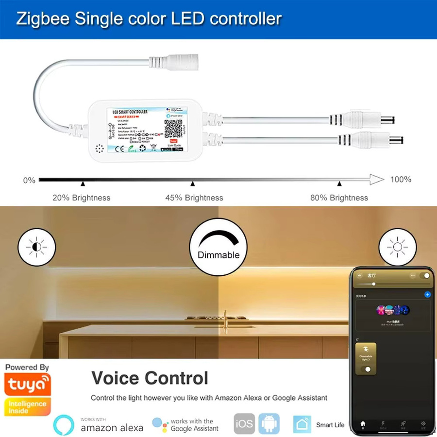 YSRSAI Zigbee 3.0 Smart LED Controller für Tuya, Alexa und SmartThings, kompatibel mit DC5V 12V 24V, Farbe Weiß - Bild 2