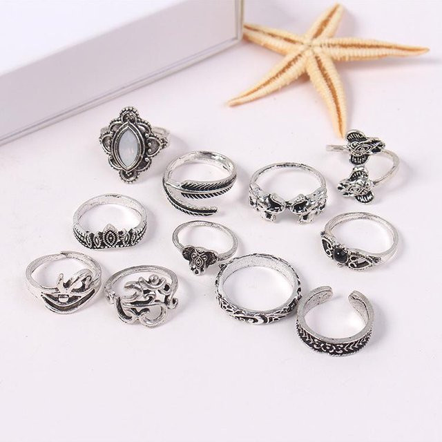 Ringset Vintage, Elefantenfederkrone, gray, Damen - Bild 1