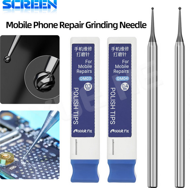 Rabbitfix Schleifnadel in Silber, ultrafeine Kugelnadel mit hoher Härte für die Handy-Reparatur, 2,35 mm Gravur, 0,3 mm/0,4 mm - Bild 1
