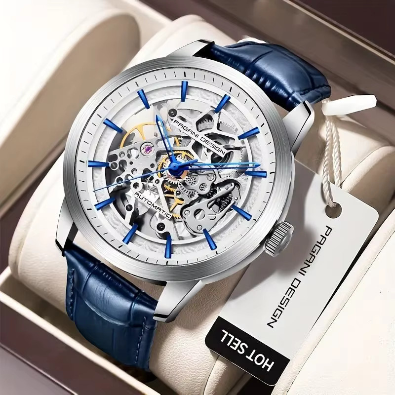 PAGANI DESIGN Armbanduhr, Automatik, Edelstahl, Blau, Leder, Herren - Bild 7